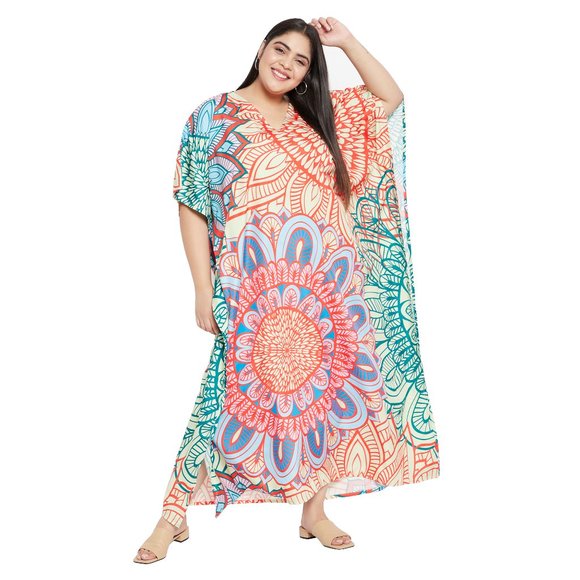 Floral Printed Multicolor Polyester Kaftan Dress for Women by Gypsie Blu - Picture 4 of 10